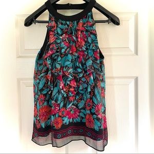 Ruffle-Front Overlay Sleeveless Top